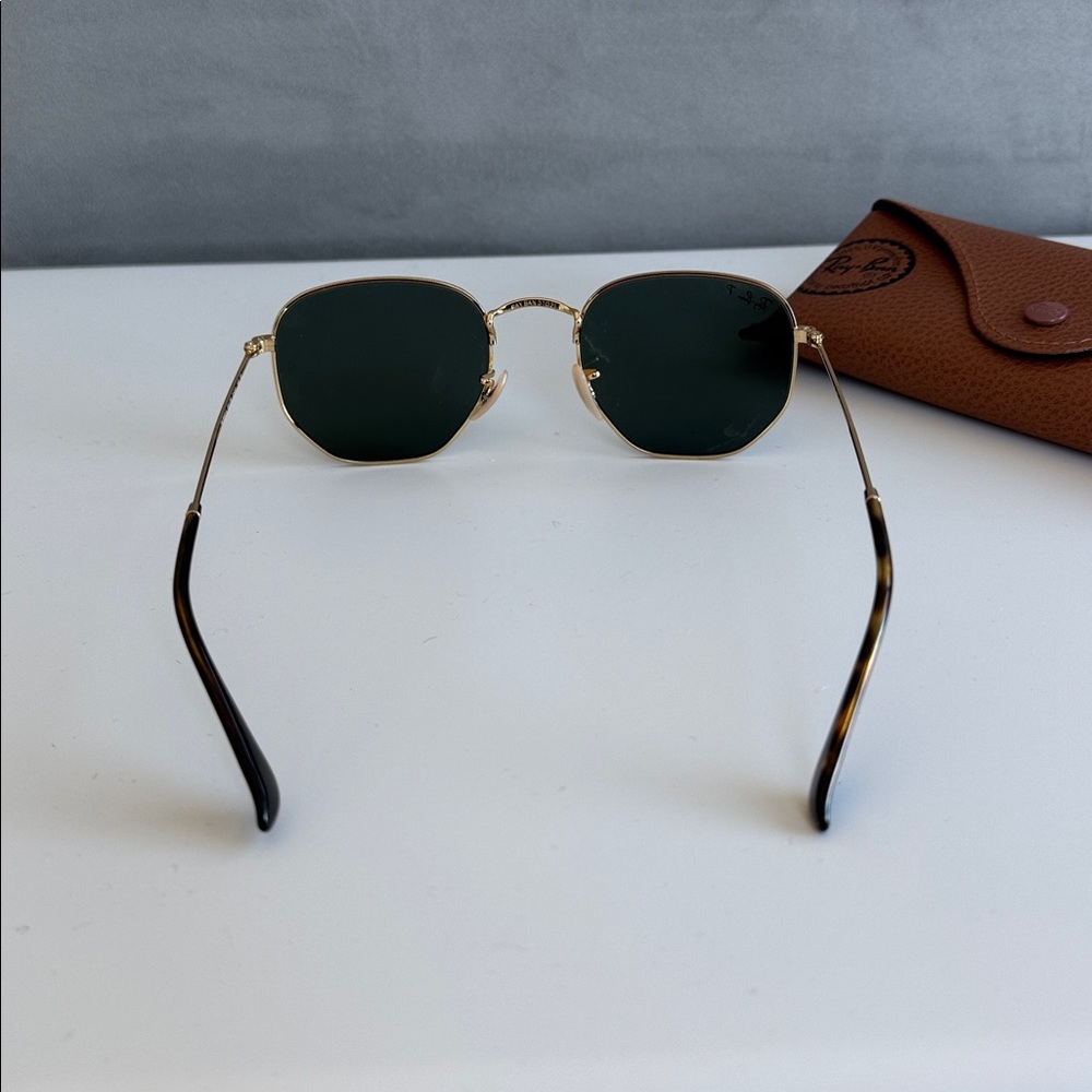 Ray-Ban Polarized Hexagonal Sunglasses in Gold and Green - Picture 5 of 12